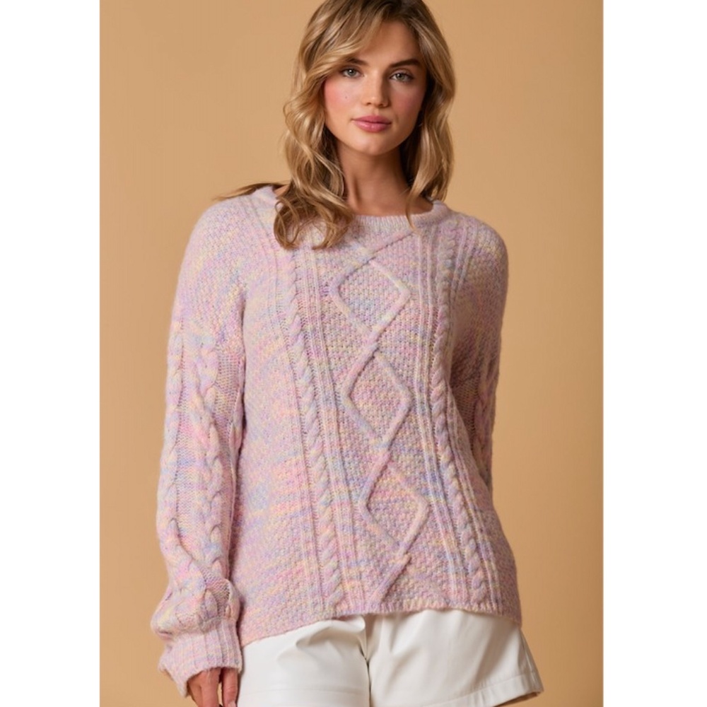 "The Elle" Mixed Yarn Oversized Cable Sweater